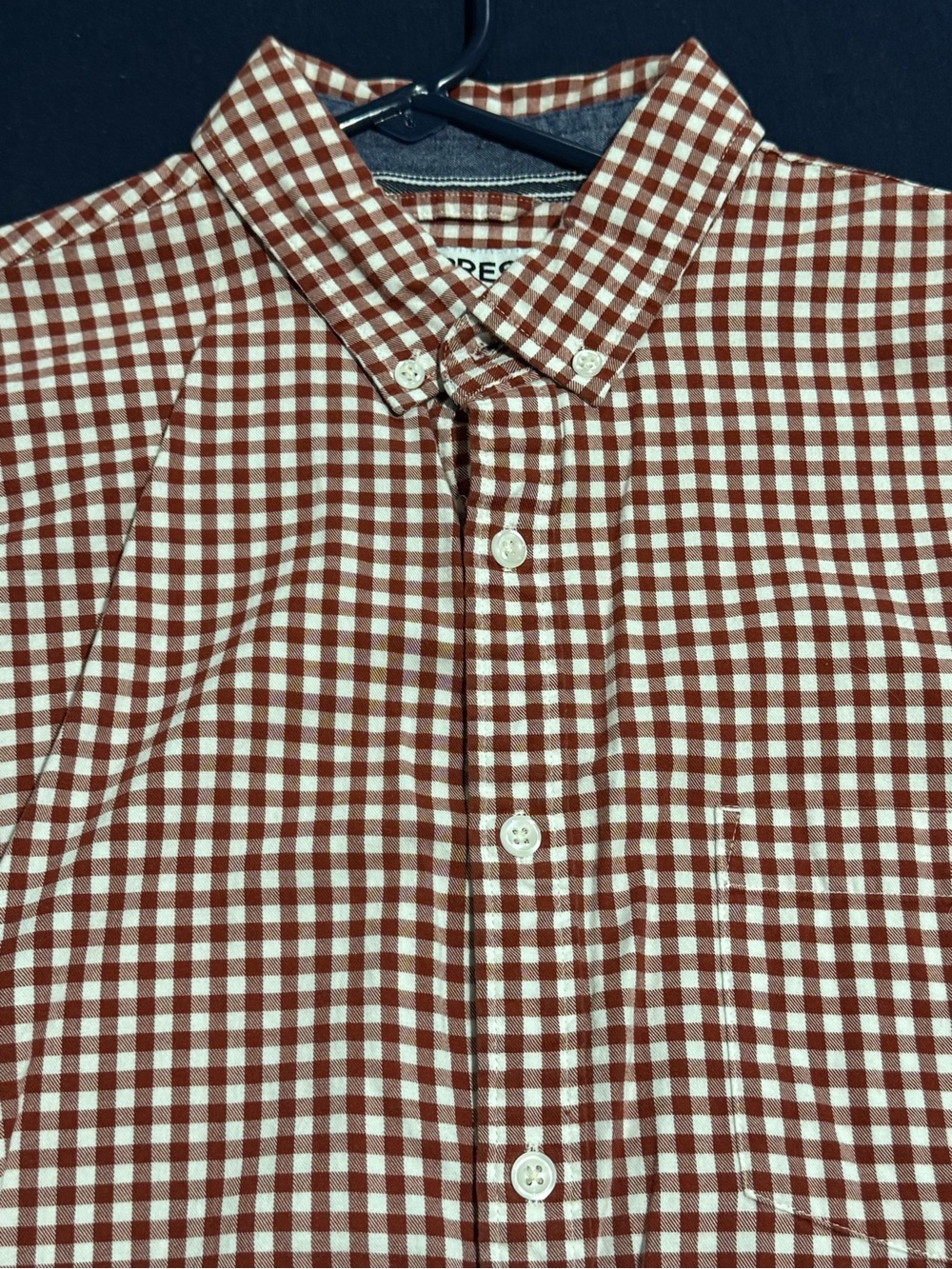 Express Men's Large Rust and White Gingham Button-Down Long Sleeve Shirt